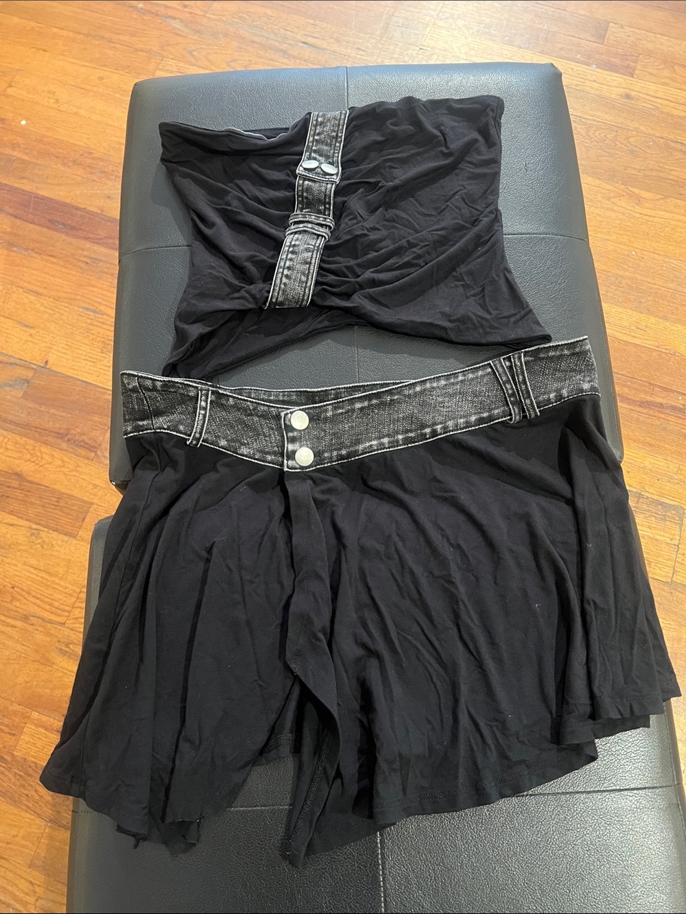 I.AM.GIA Black Strapless set- crop/tube top & mini skir with Washed Denim Accent